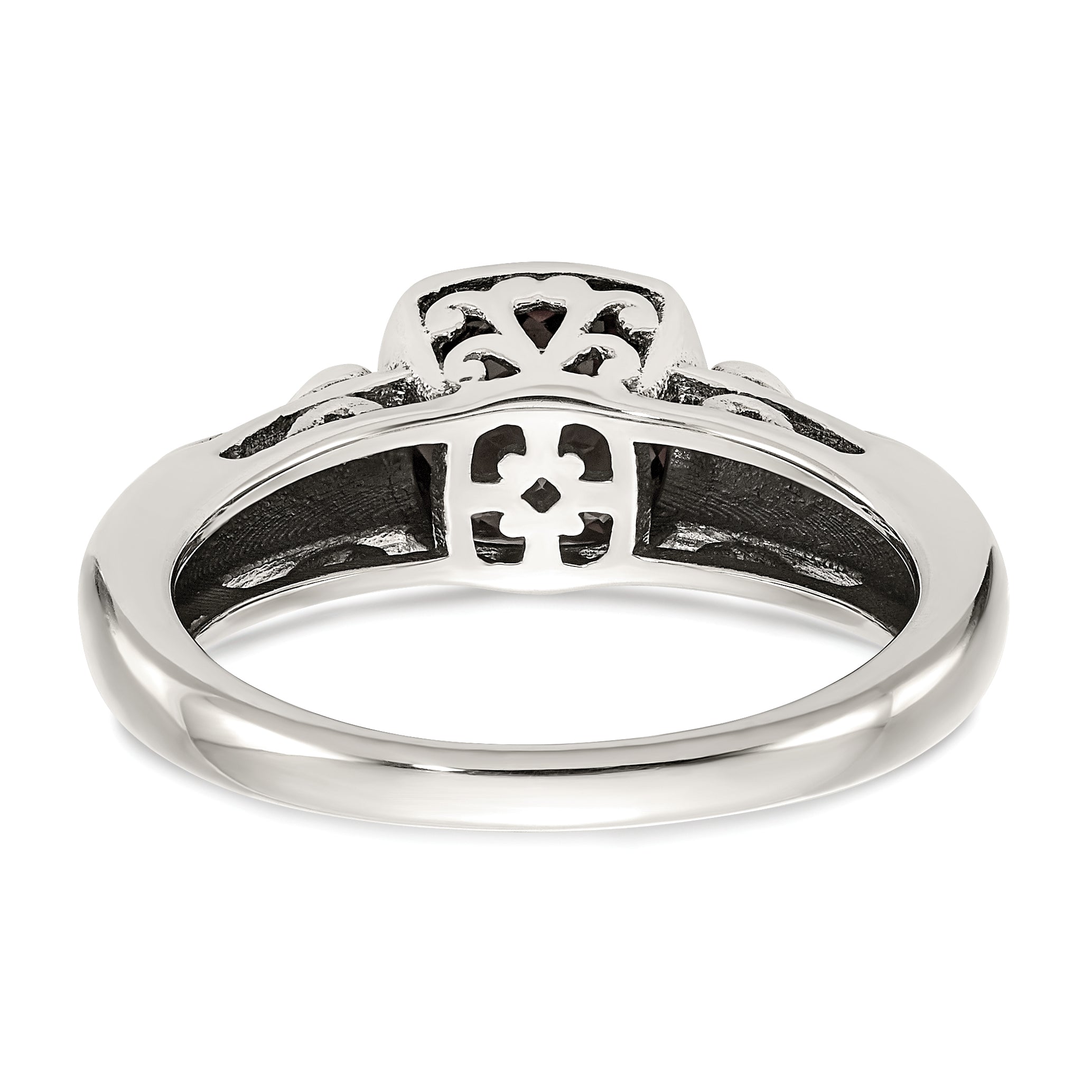 14K/Silver Two Tone Shey Couture Sterling Silver With 14K Accent Antiqued Cushion Checkerboard Garnet Ring
