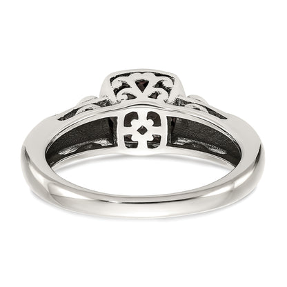 14K/Silver Two Tone Shey Couture Sterling Silver With 14K Accent Antiqued Cushion Checkerboard Garnet Ring