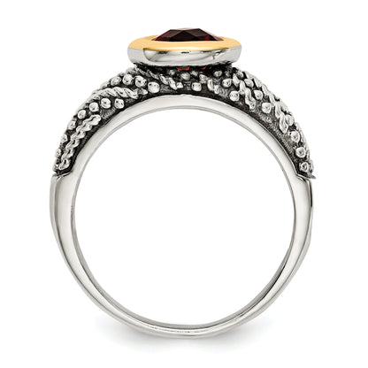 14K/Silver Two Tone Shey Couture Sterling Silver With 14K Accent Antiqued Round Bezel Garnet Ring