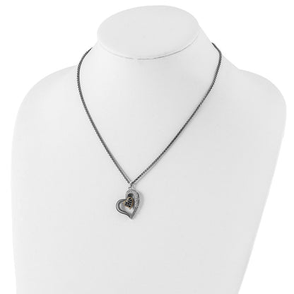 14K/Silver Two Tone Shey Couture Sterling Silver With 14K Accent 18 Inch Antiqued Pav‚Äö .22Garnet And .20White Topaz Heart Necklace