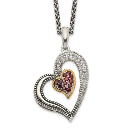 14K/Silver Two Tone Shey Couture Sterling Silver With 14K Accent 18 Inch Antiqued Pav‚Äö .22Garnet And .20White Topaz Heart Necklace