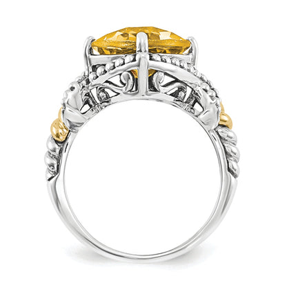 14K/Silver Two Tone Sterling Silver Citrine Cushion Ring
