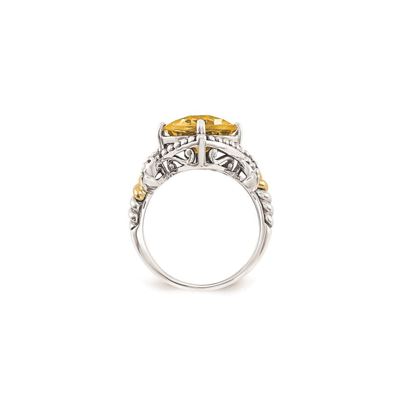 14K/Silver Two Tone Sterling Silver Citrine Cushion Ring