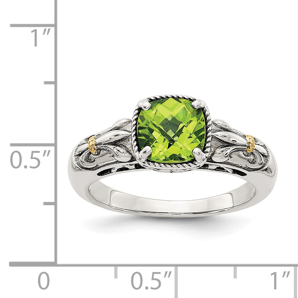 14K/Silver Two Tone Shey Couture Sterling Silver With 14K Accent Antiqued Cushion Peridot Ring