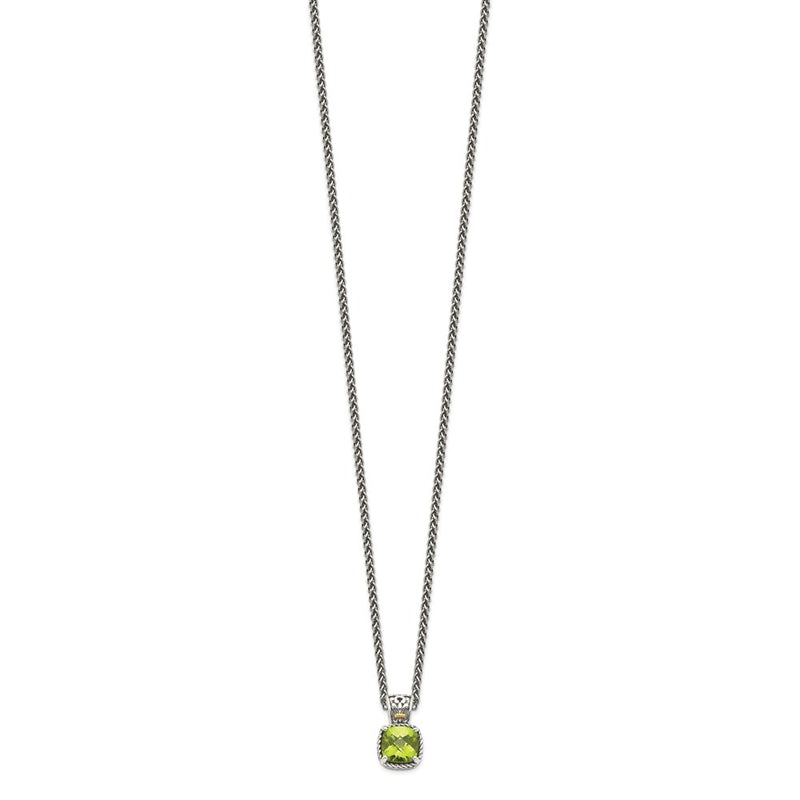 14K/Silver Two Tone Shey Couture Sterling Silver With 14K Accent 18 Inch Antiqued Cushion Peridot Necklace