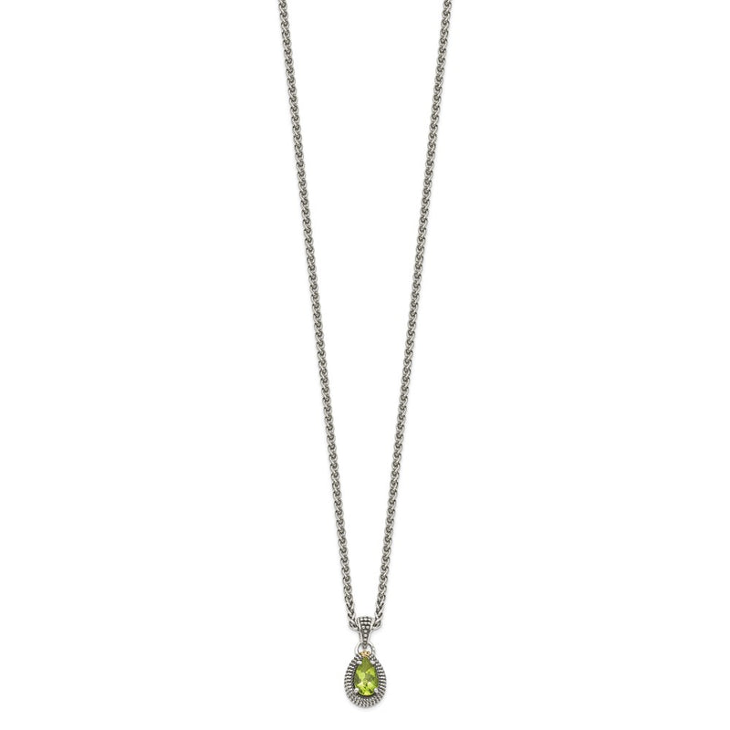 14K/Silver Two Tone Shey Couture Sterling Silver With 14K Accent 18 Inch Antiqued Pear Shaped Peridot Necklace