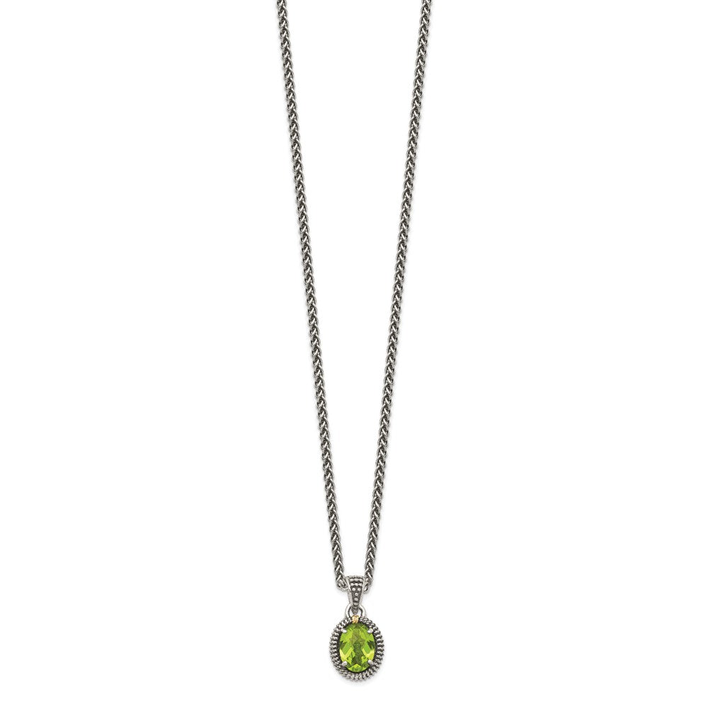 14K/Silver Two Tone Shey Couture Sterling Silver With 14K Accent 18 Inch Antiqued Peridot Oval Necklace