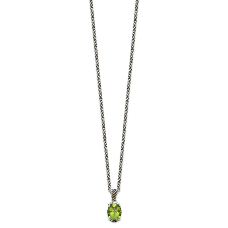 14K/Silver Two Tone Shey Couture Sterling Silver With 14K Accent 18 Inch Antiqued Oval Peridot And Diamond Necklace