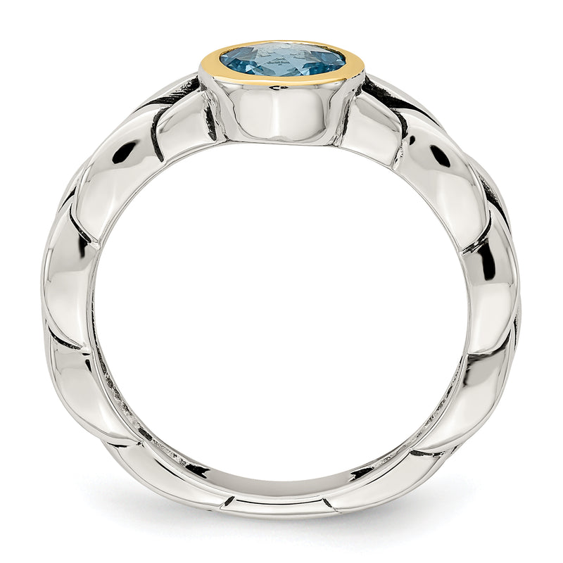 14K/Silver Two Tone Shey Couture Sterling Silver With 14K Accent Antiqued Round Bezel Sky Blue Topaz Ring