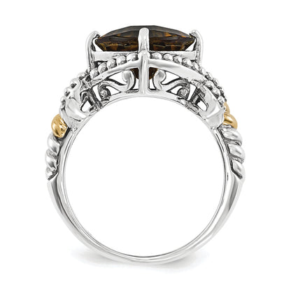 14K/Silver Two Tone Sterling Silver Smoky Quartz Cushion Ring (Size 7 Only)