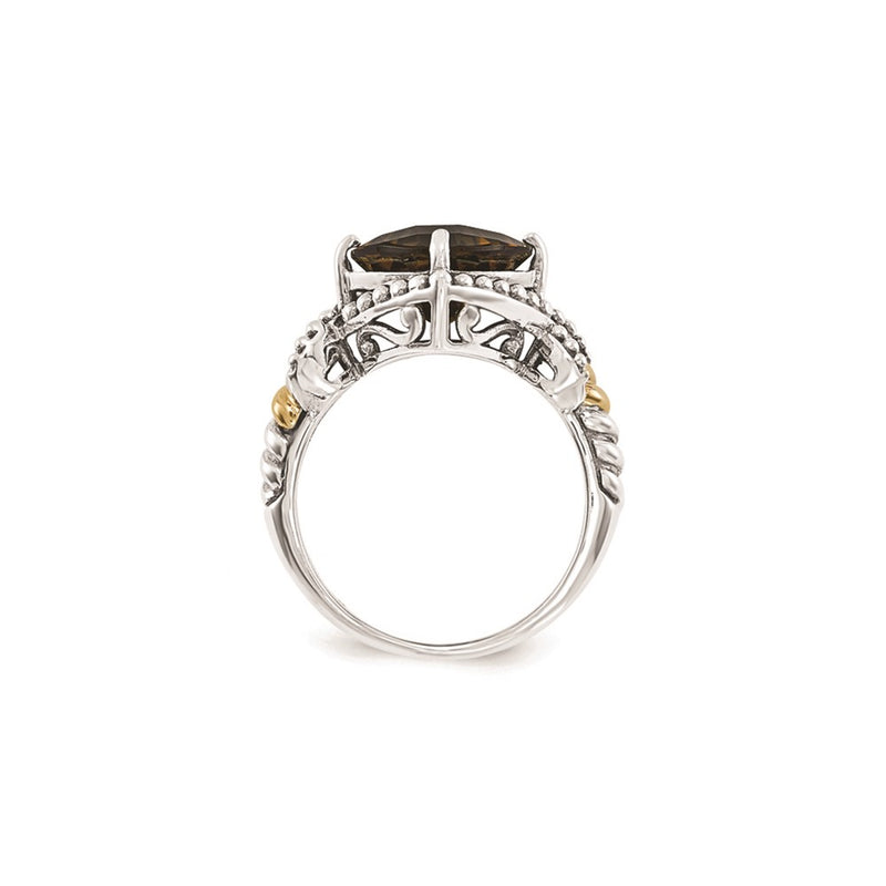 14K/Silver Two Tone Sterling Silver Smoky Quartz Cushion Ring (Size 7 Only)