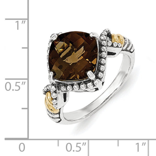 14K/Silver Two Tone Sterling Silver Smoky Quartz Cushion Ring (Size 7 Only)