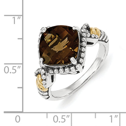 14K/Silver Two Tone Sterling Silver Smoky Quartz Cushion Ring (Size 7 Only)