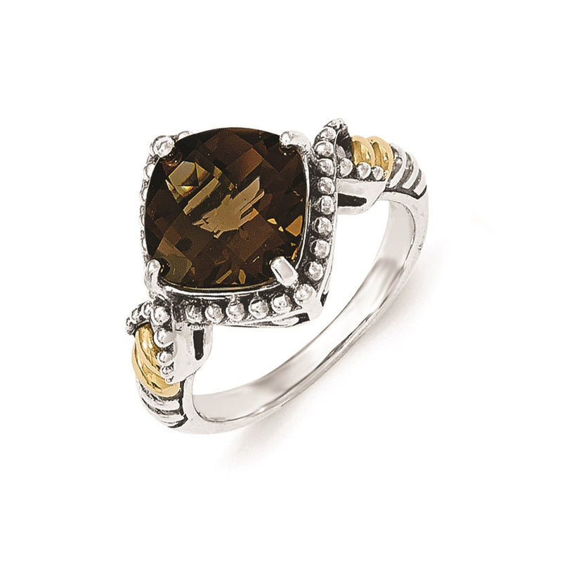 14K/Silver Two Tone Sterling Silver Smoky Quartz Cushion Ring (Size 7 Only)