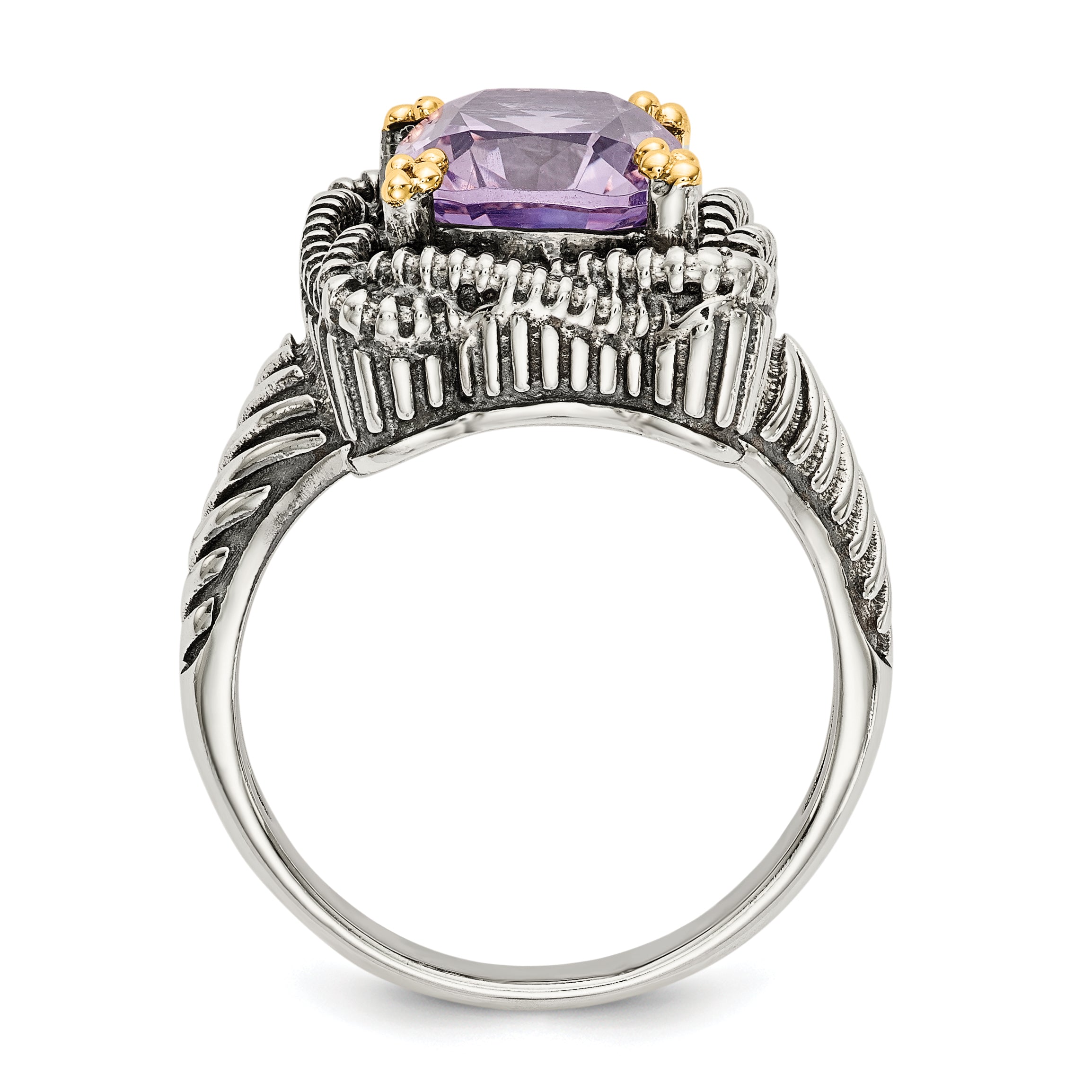 14K/Silver Two Tone Shey Couture Sterling Silver With 14K Accent Antiqued Cushion Pink Quartz Ring (Size 6 Only)
