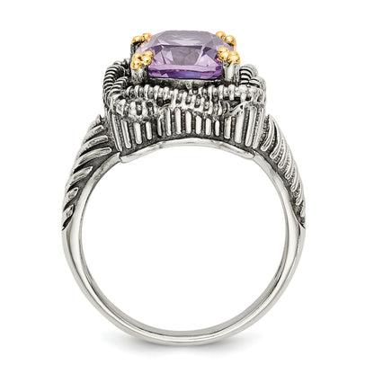 14K/Silver Two Tone Shey Couture Sterling Silver With 14K Accent Antiqued Cushion Pink Quartz Ring (Size 6 Only)