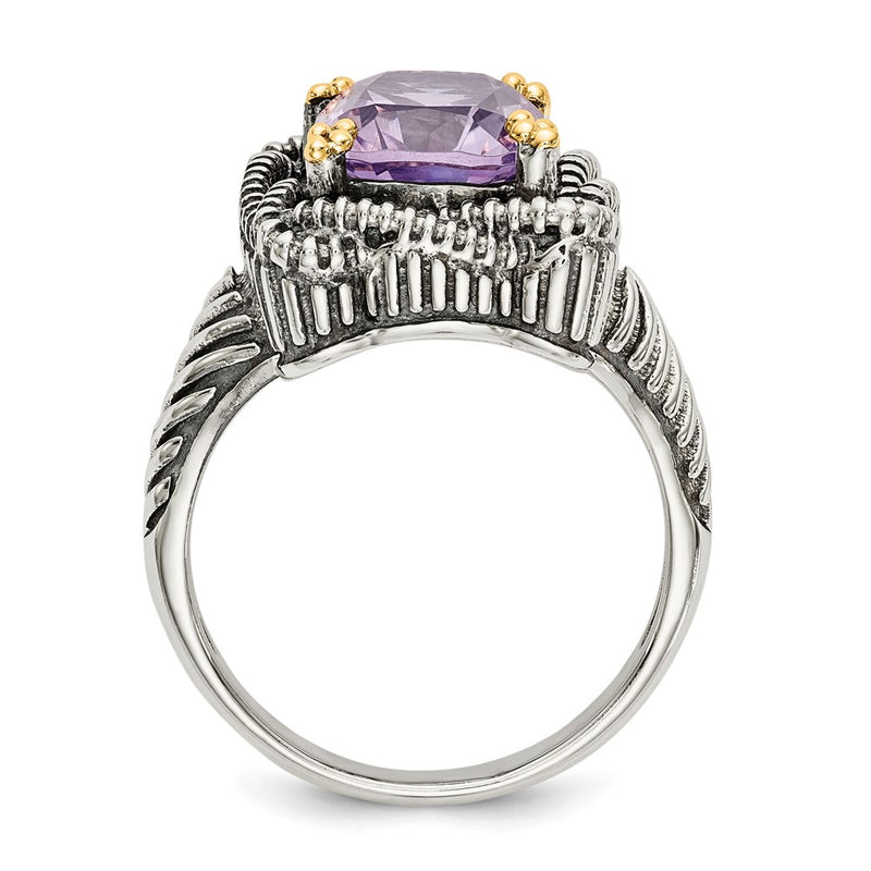 14K/Silver Two Tone Shey Couture Sterling Silver With 14K Accent Antiqued Cushion Pink Quartz Ring (Size 6 Only)