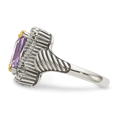 14K/Silver Two Tone Shey Couture Sterling Silver With 14K Accent Antiqued Cushion Pink Quartz Ring (Size 6 Only)