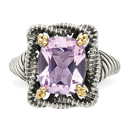 14K/Silver Two Tone Shey Couture Sterling Silver With 14K Accent Antiqued Cushion Pink Quartz Ring (Size 6 Only)