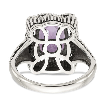 14K/Silver Two Tone Shey Couture Sterling Silver With 14K Accent Antiqued Cushion Pink Quartz Ring (Size 6 Only)