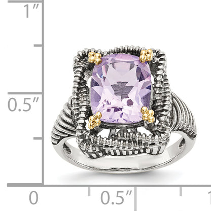 14K/Silver Two Tone Shey Couture Sterling Silver With 14K Accent Antiqued Cushion Pink Quartz Ring (Size 6 Only)