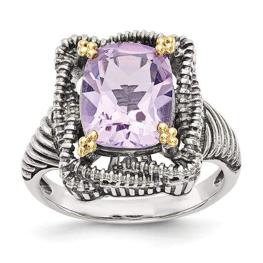14K/Silver Two Tone Shey Couture Sterling Silver With 14K Accent Antiqued Cushion Pink Quartz Ring (Size 6 Only)