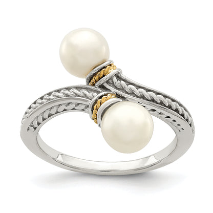 14K/Silver Two Tone Shey Couture Sterling Silver With 14K Accent 6 7mm Freshwater Cultured Pearl Ring (Size 8 Only)