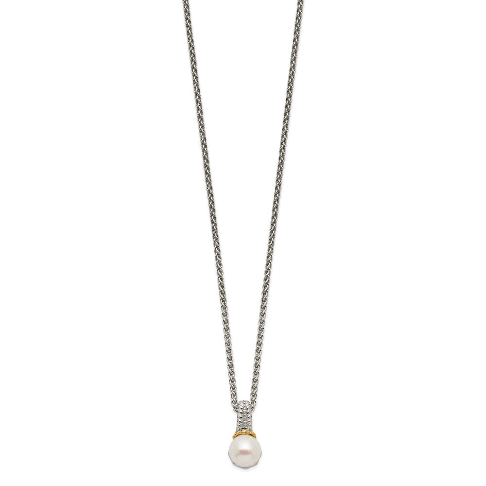 14K/Silver Two Tone Shey Couture Sterling Silver Rhodium Plated With 14K Accent 18 Inch 8 9mm Freshwater Cultured Pearl Necklace