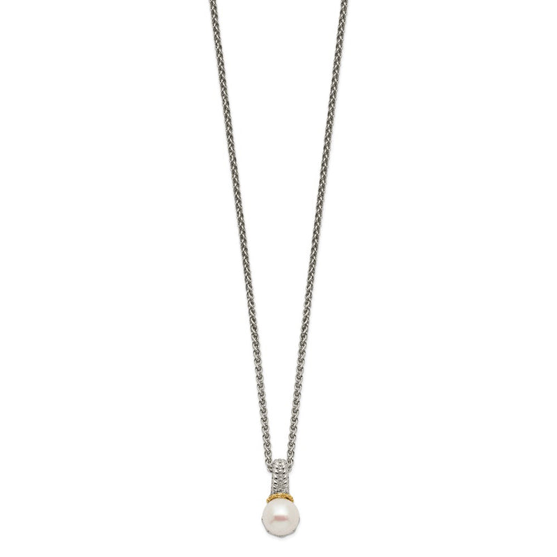 14K/Silver Two Tone Shey Couture Sterling Silver Rhodium Plated With 14K Accent 18 Inch 8 9mm Freshwater Cultured Pearl Necklace