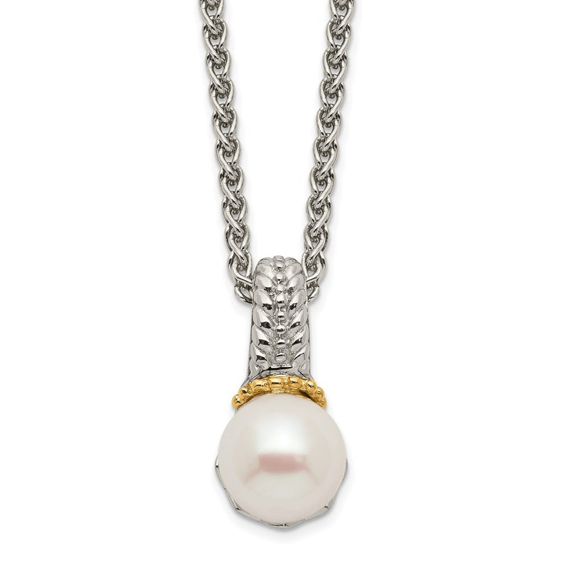 14K/Silver Two Tone Shey Couture Sterling Silver Rhodium Plated With 14K Accent 18 Inch 8 9mm Freshwater Cultured Pearl Necklace