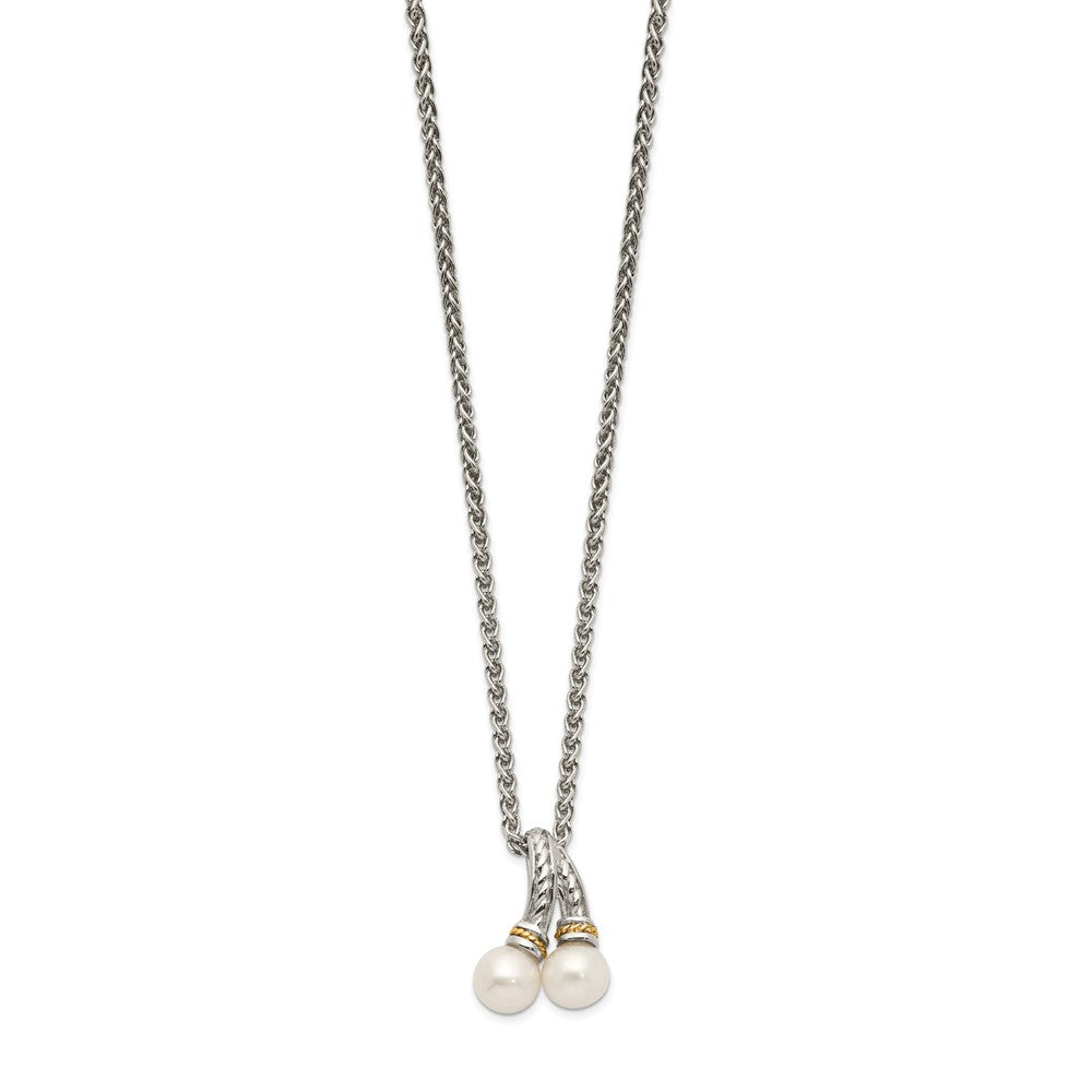 14K/Silver Two Tone Shey Couture Sterling Silver Rhodium Plated With 14K Accent 18 Inch 6 7mm Freshwater Cultured Pearl Necklace