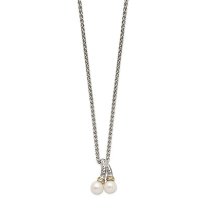 14K/Silver Two Tone Shey Couture Sterling Silver Rhodium Plated With 14K Accent 18 Inch 6 7mm Freshwater Cultured Pearl Necklace