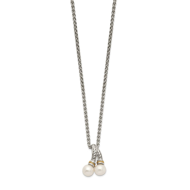 14K/Silver Two Tone Shey Couture Sterling Silver Rhodium Plated With 14K Accent 18 Inch 6 7mm Freshwater Cultured Pearl Necklace