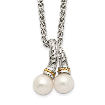 14K/Silver Two Tone Shey Couture Sterling Silver Rhodium Plated With 14K Accent 18 Inch 6 7mm Freshwater Cultured Pearl Necklace