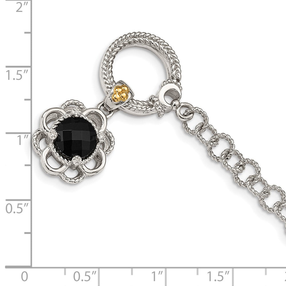 14K/Silver Two Tone Shey Couture Sterling Silver Rhodium Plated With 14K Accent 7.5 Inch Checkerboard Cut Black Onyx And Diamond Toggle Bracelet
