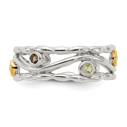 14K/Silver Two Tone Shey Couture Sterling Silver Rhodium Plated With 14K Accent Round Bezel Amethyst Blue Topaz/Citrine/Garnet/Peridot And Smoky Quartz Ring