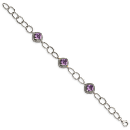 14K/Silver Two Tone Shey Couture Sterling Silver With 14K Accent 7.5 Inch Cushion Amethyst Bracelet