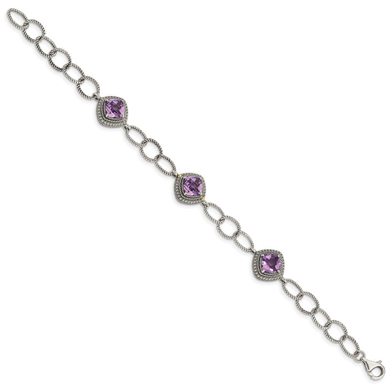14K/Silver Two Tone Shey Couture Sterling Silver With 14K Accent 7.5 Inch Cushion Amethyst Bracelet