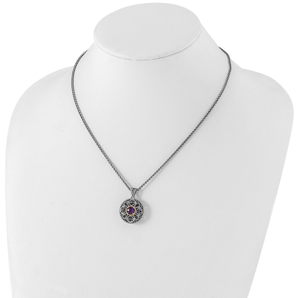 14K/Silver Two Tone Shey Couture Sterling Silver With 14K Accent 18 Inch Round Amethyst Necklace
