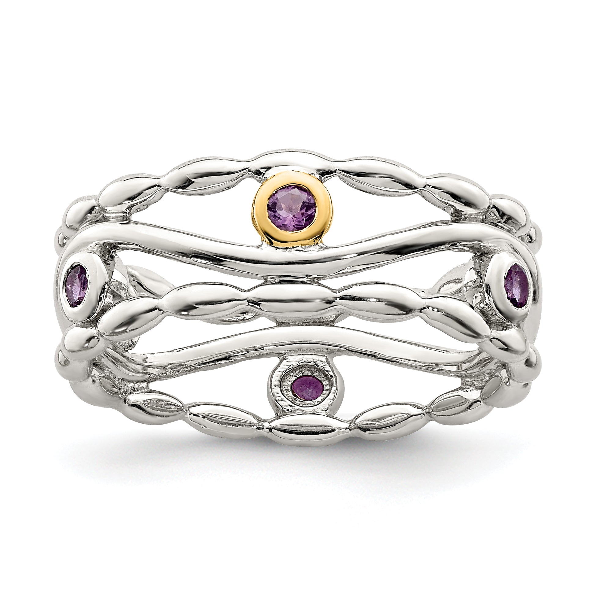 14K/Silver Two Tone Sterling Silver W/ 14K Accent Amethyst Ring
