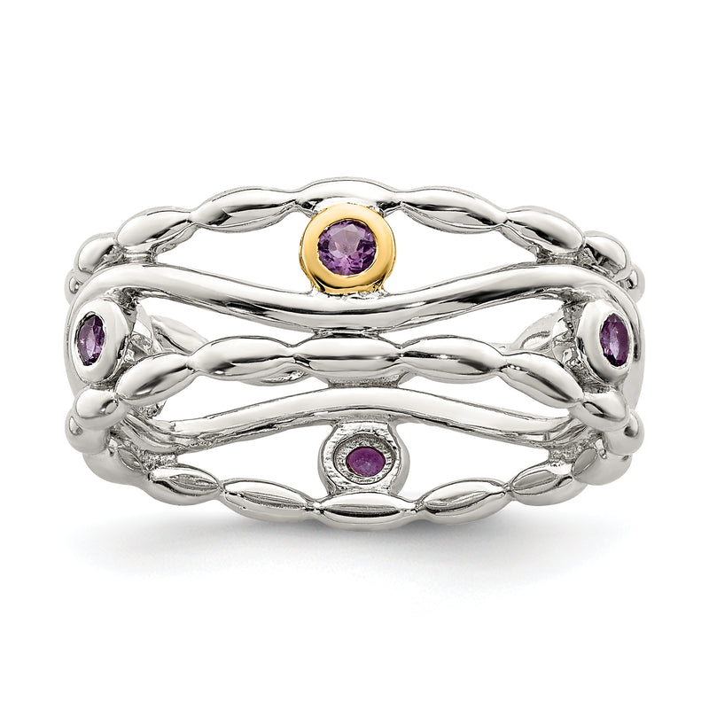 14K/Silver Two Tone Sterling Silver W/ 14K Accent Amethyst Ring