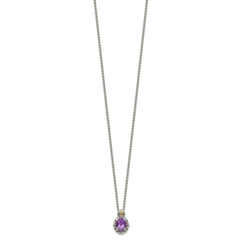 14K/Silver Two Tone Shey Couture Sterling Silver With 14K Accent 18 Inch Antiqued Oval Amethyst Necklace