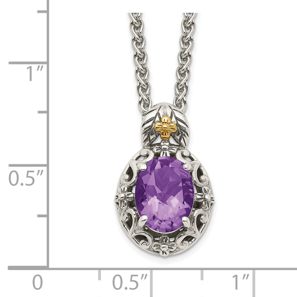 14K/Silver Two Tone Shey Couture Sterling Silver With 14K Accent 18 Inch Antiqued Oval Amethyst Necklace