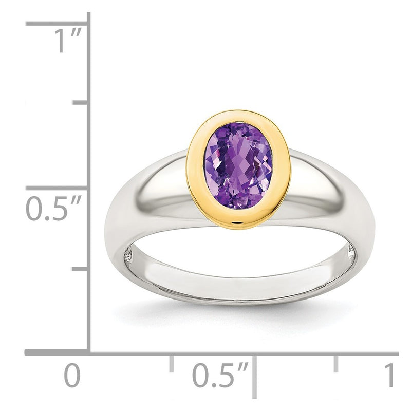 14K/Silver Two Tone Sterling Silver W/ 14K Accent Amethyst Oval Ring (Size 6 Only)