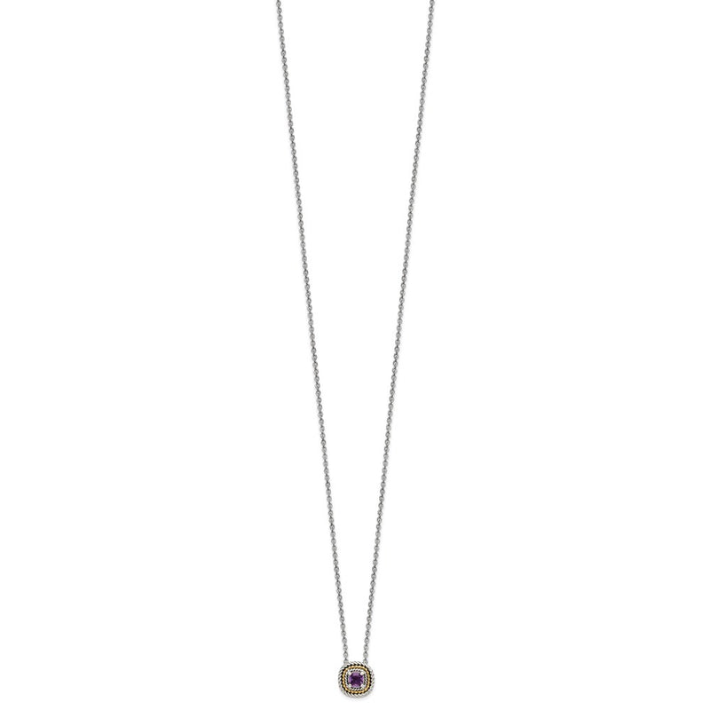 14K/Silver Two Tone Shey Couture Sterling Silver With 14K Accent 18 Inch Antiqued Cushion Amethyst Necklace