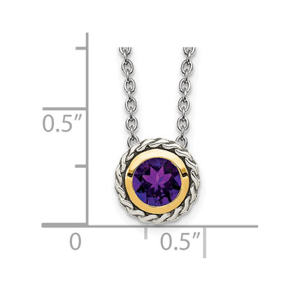 14K/Silver Two Tone Shey Couture Sterling Silver With 14K Accent 18 Inch Antiqued Round Bezel Amethyst Necklace