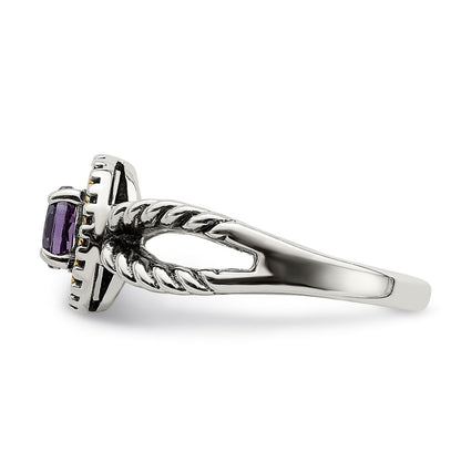 14K/Silver Two Tone Sterling Silver W/ 14K Accent Amethyst Ring (Size 7 Only)