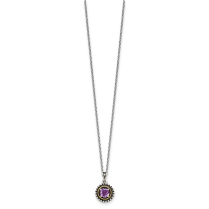 14K/Silver Two Tone Shey Couture Sterling Silver With 14K Accent 18 Inch Antiqued Round Amethyst Necklace