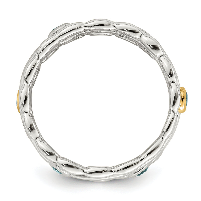 14K/Silver Two Tone Shey Couture Sterling Silver Rhodium Plated With 14K Accent Light Swiss Blue Topaz Ring