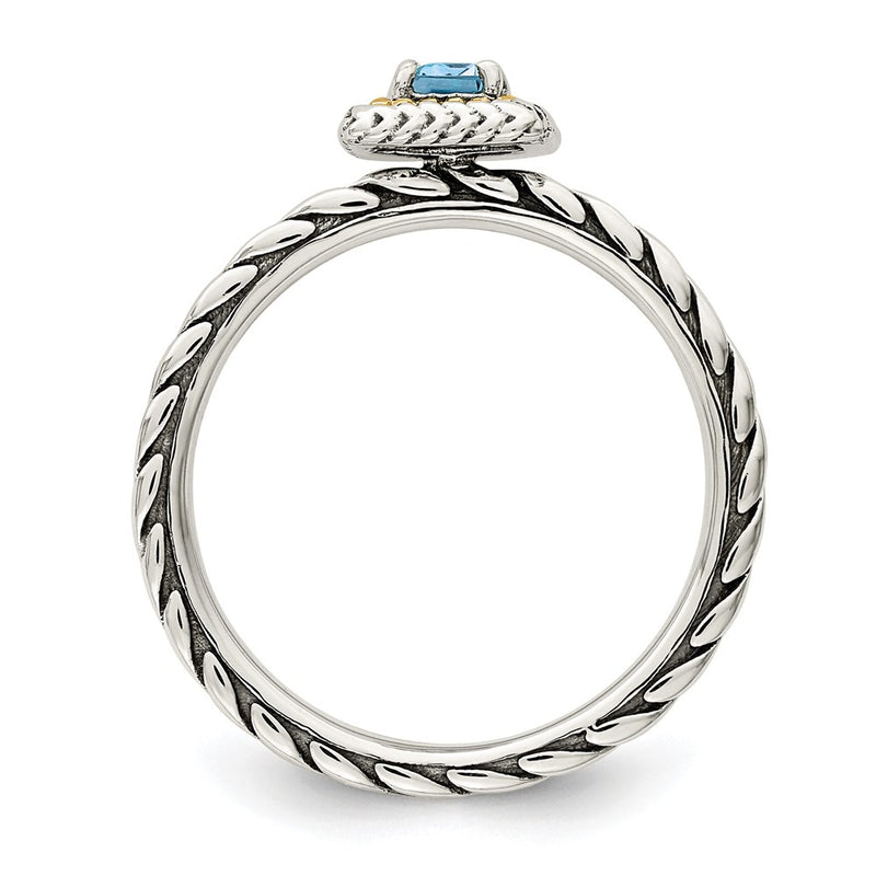14K/Silver Two Tone Shey Couture Sterling Silver With 14K Accent Antiqued Emerald Cut Light Swiss Blue Topaz Ring